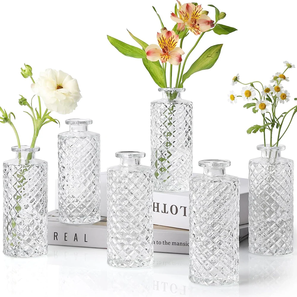 Glass Bud Vases Set of 6, Small Diamond Bud Vases in Bulk, Mini Flowers Vases for Centerpieces, Vintage Bottle for Table Decor
Glass Bud Vases Set of 6, Small Diamond Bud Vases in Bulk, Mini Flowers Vases for Centerpieces, Vintage Bottle for Table Decor