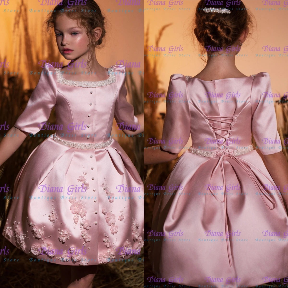 Quality Elegant Flower Girl Dress Pink Satin Wedding Dresses Lovely Applique Long Bow Belt for Party Birthday Ball Gowns
Quality Elegant Flower Girl Dress Pink Satin Wedding Dresses Lovely Applique Long Bow Belt for Party Birthday Ball Gowns