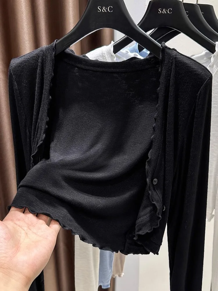 Вязаный открытый кардиган из ледяного шелка, женская летняя верхняя одежда, жилет с бретелями, солнцезащитный легкий внешний топ
Вязаный открытый кардиган из ледяного шелка, женская летняя верхняя одежда, жилет с бретелями, солнцезащитный легкий внешний топ