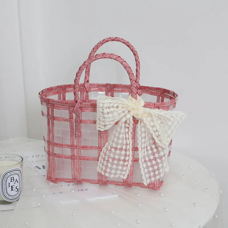 Handbag Bridesmaid Portable Bag Pink Fairy Transparent Handbag Wedding Banquet Gift Bag Holiday Woven Bag
Handbag Bridesmaid Portable Bag Pink Fairy Transparent Handbag Wedding Banquet Gift Bag Holiday Woven Bag