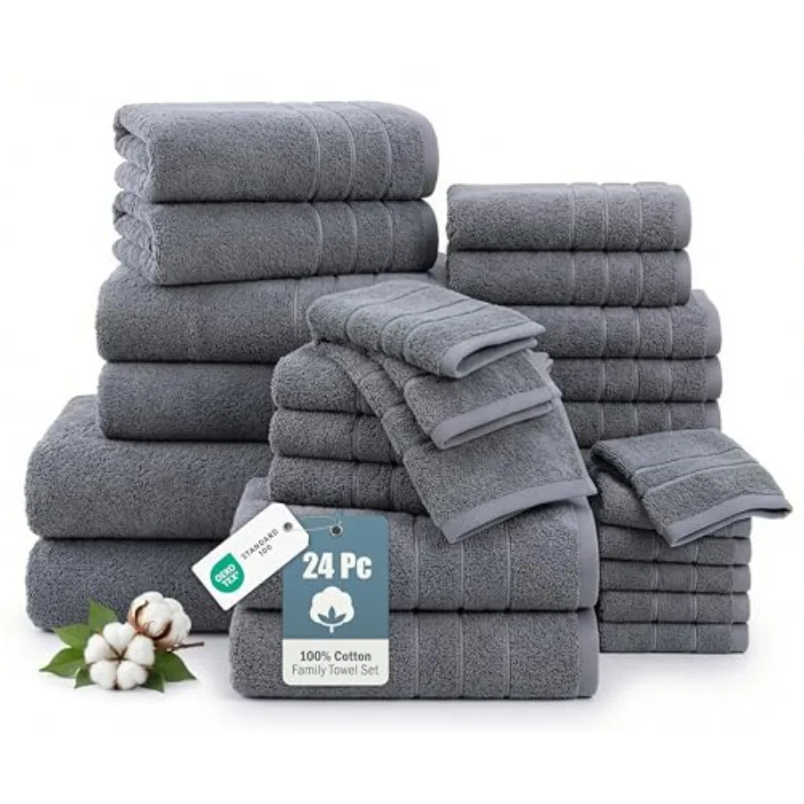 24-Piece Premium Bathroom Towel Set 100 Cotton, Cool Grey, Hotel Spa-Quality, Ultra-Soft, Easy-to-Wash
24-Piece Premium Bathroom Towel Set 100 Cotton, Cool Grey, Hotel Spa-Quality, Ultra-Soft, Easy-to-Wash