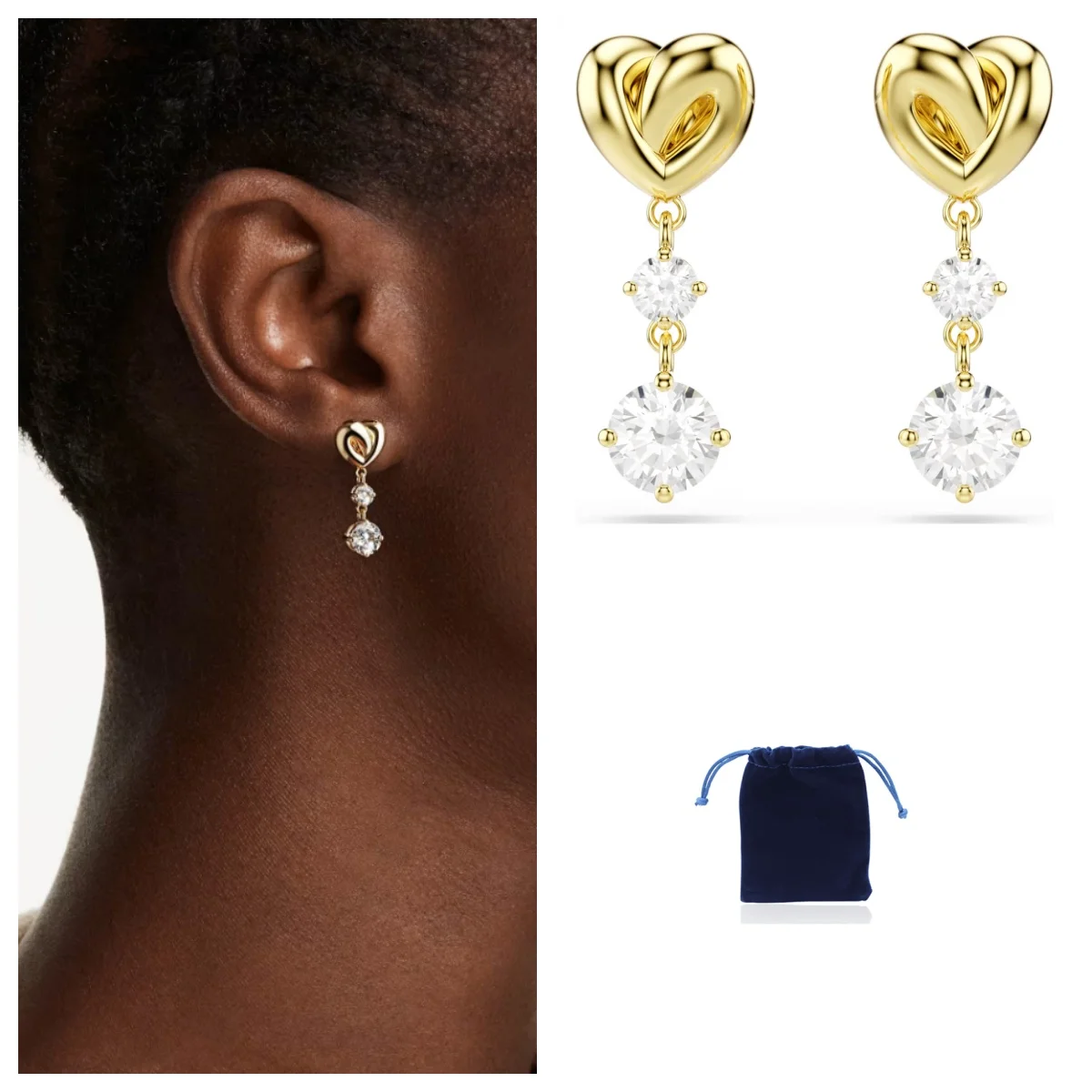 Lifelong drop earrings Round cut, Heart, White, Gold-tone plated
Lifelong drop earrings Round cut, Heart, White, Gold-tone plated