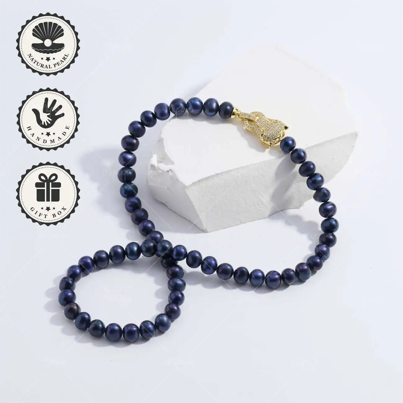 MYSOYA Dark Freshwater Pearl Necklace 8-9mm with Gold Panther Clasp, Gift Box, Ideal Birthday & Anniversary Gift
MYSOYA Dark Freshwater Pearl Necklace 8-9mm with Gold Panther Clasp, Gift Box, Ideal Birthday & Anniversary Gift