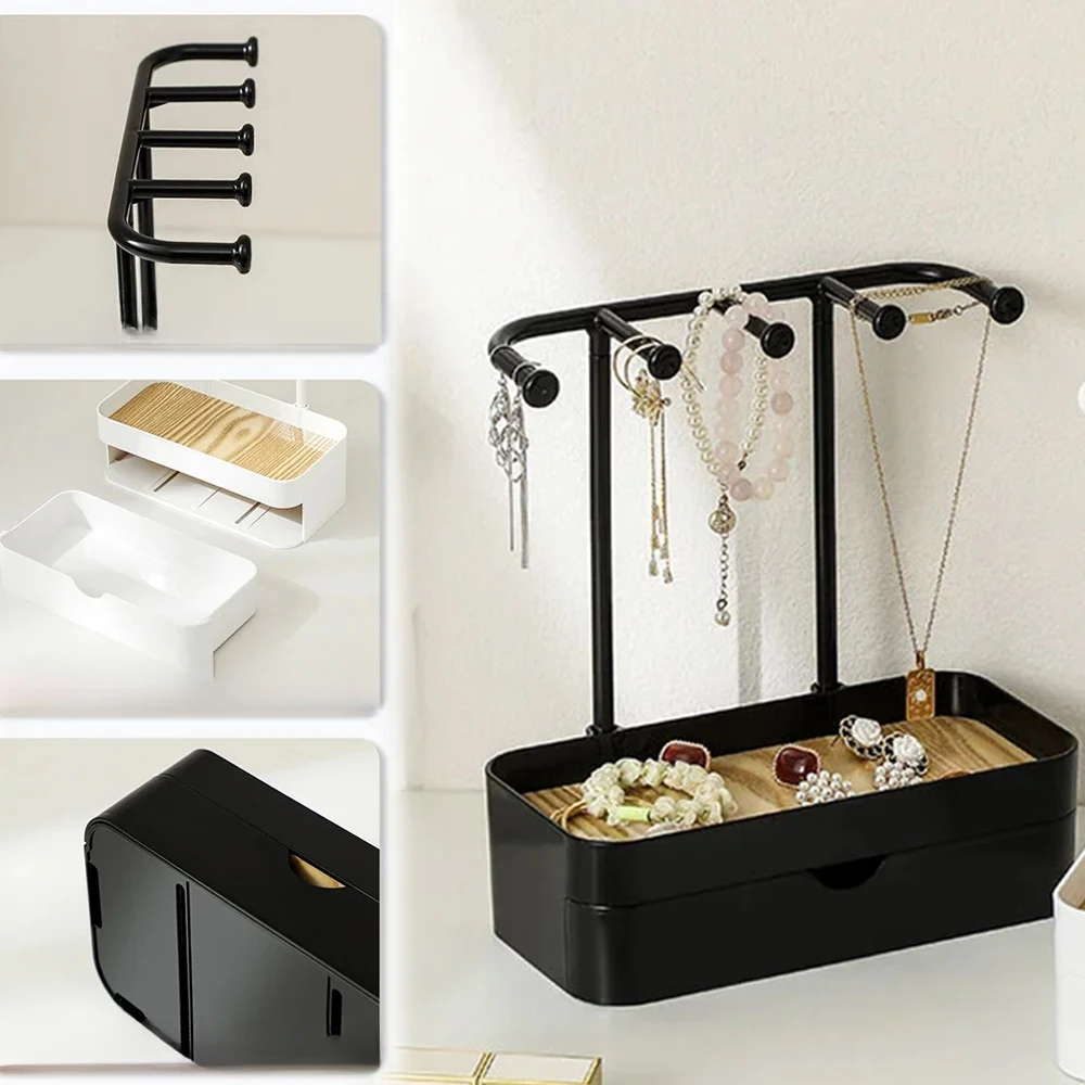 Hanging Jewelry Organizer Holder Earrings Bracelet Necklaces Rings Display Rack with Wooden Tray Desktop Bathroom Accessories
Hanging Jewelry Organizer Holder Earrings Bracelet Necklaces Rings Display Rack with Wooden Tray Desktop Bathroom Accessories