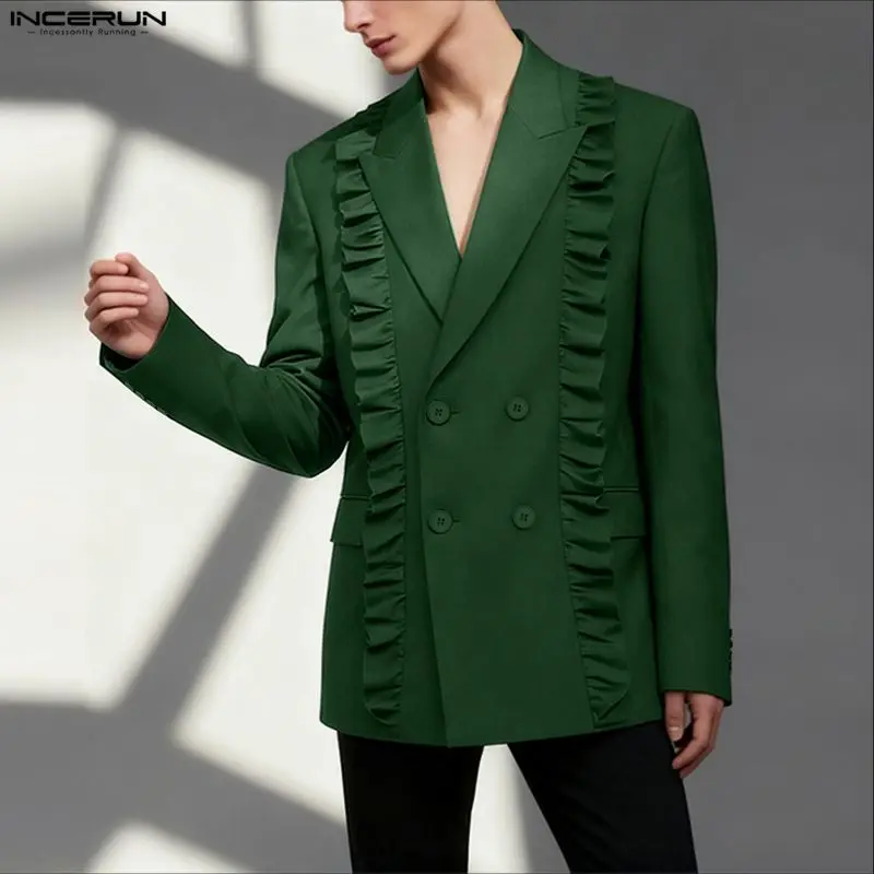 INCERUN Men Blazer Solid Color Lapel Long Sleeve Ruffle Male Suit Double Breasted Streetwear Elegant Fashion Casual Thin Coats
INCERUN Men Blazer Solid Color Lapel Long Sleeve Ruffle Male Suit Double Breasted Streetwear Elegant Fashion Casual Thin Coats