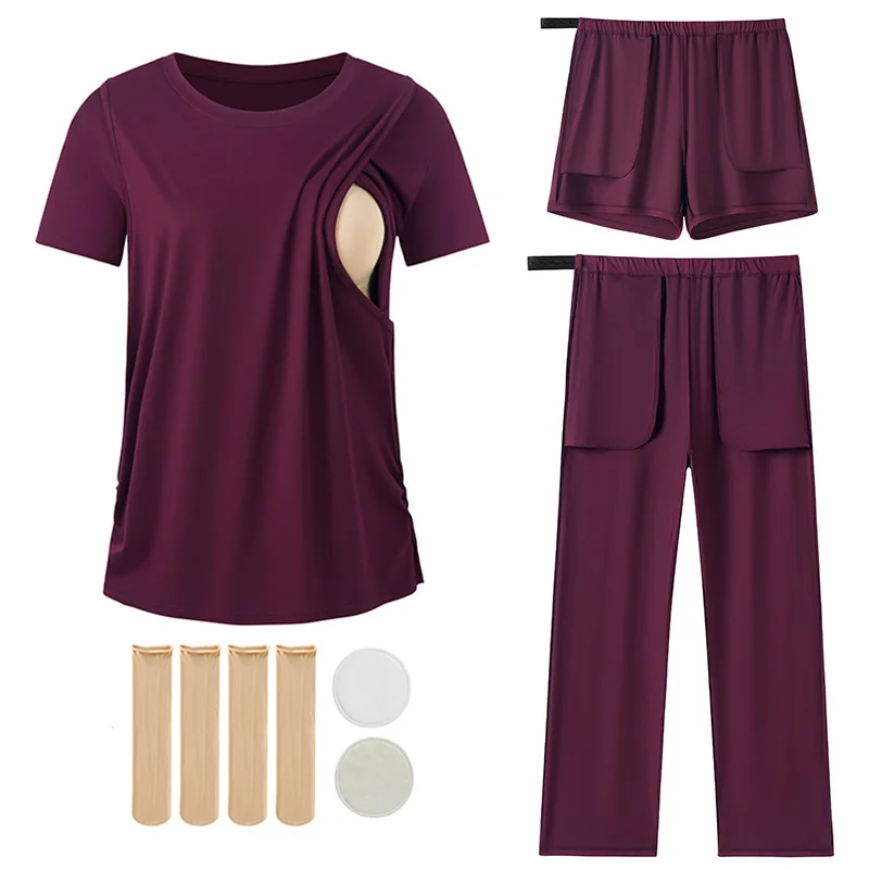 Женские пижамы для беременных с круглым вырезом и короткими рукавами, шорты и брюки, комплекты с нагрудником и носками для кормления, одежда для беременных
Женские пижамы для беременных с круглым вырезом и короткими рукавами, шорты и брюки, комплекты с нагрудником и носками для кормления, одежда для беременных