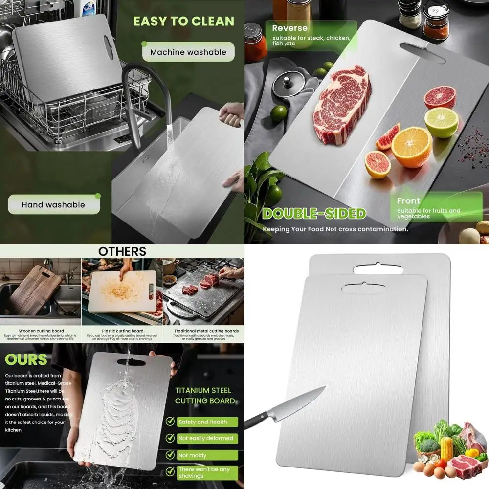 Pure Titanium Double-Sided Cutting Boards for Kitchen - 100% Hygienic & Durable, Ideal for Meat, Fruit, and Veg (18x12)
Pure Titanium Double-Sided Cutting Boards for Kitchen - 100% Hygienic & Durable, Ideal for Meat, Fruit, and Veg (18x12)