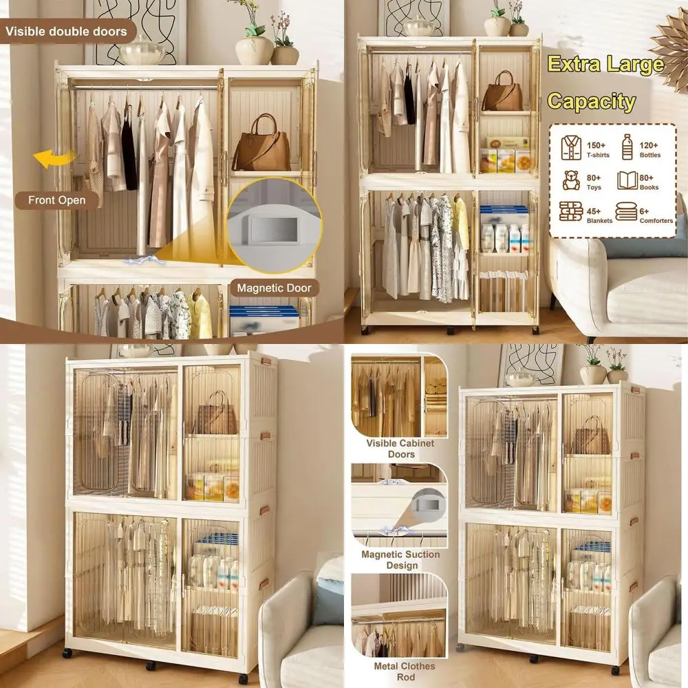 Portable Kids' Wardrobe with Hanging Rod and Cube Shelves, Plastic Storage Cabinet for Children's Clothes, Lockable Wheel Organi
Portable Kids' Wardrobe with Hanging Rod and Cube Shelves, Plastic Storage Cabinet for Children's Clothes, Lockable Wheel Organi