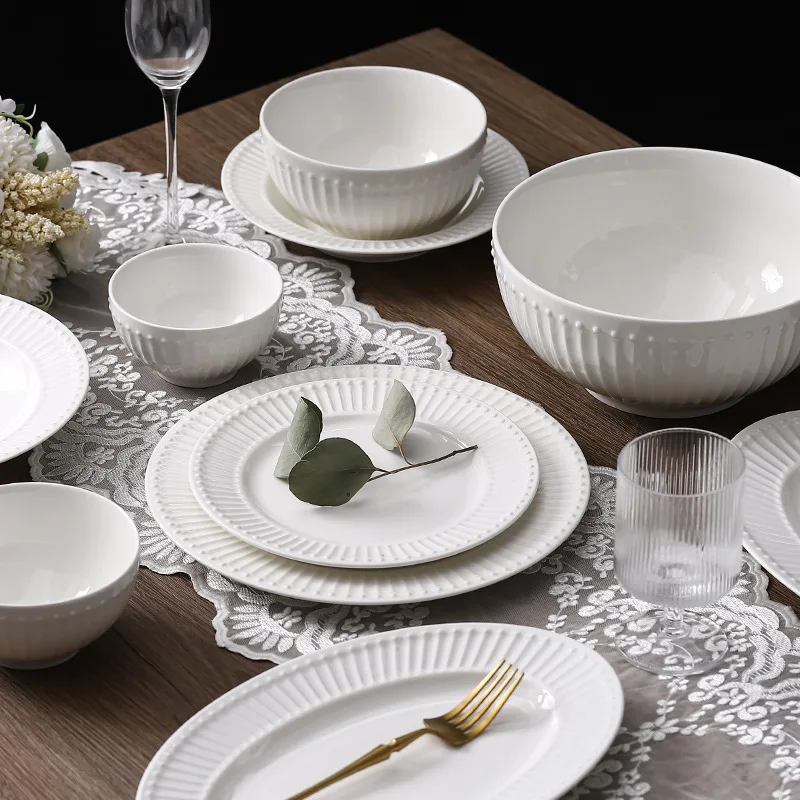 Dinner Plate Ceramic White Embossed Tableware Nordic Simple Dishes Fish Plate Soup Bowl Home Restaurant Hotel Tableware
Dinner Plate Ceramic White Embossed Tableware Nordic Simple Dishes Fish Plate Soup Bowl Home Restaurant Hotel Tableware