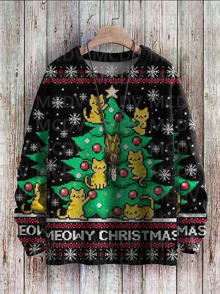 Vintage Meowy Christmas Funny Cats Tree Decoration Art Pattern Print Casual Knit Pullover Sweater
Vintage Meowy Christmas Funny Cats Tree Decoration Art Pattern Print Casual Knit Pullover Sweater