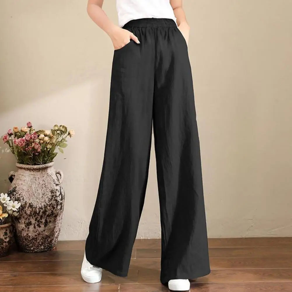 Women Trousers Solid Color Loose Stretchy Waist Wide Leg Straight Summer Pants Daily Clothes
Women Trousers Solid Color Loose Stretchy Waist Wide Leg Straight Summer Pants Daily Clothes