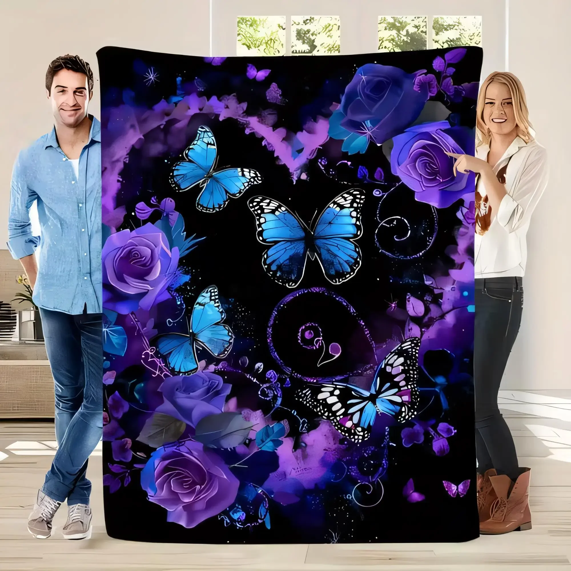 Manta con diseño floral colorido con rosas moradas y mariposas, manta decorativa para sofá y cama, manta interior suave
Manta con diseño floral colorido con rosas moradas y mariposas, manta decorativa para sofá y cama, manta interior suave
