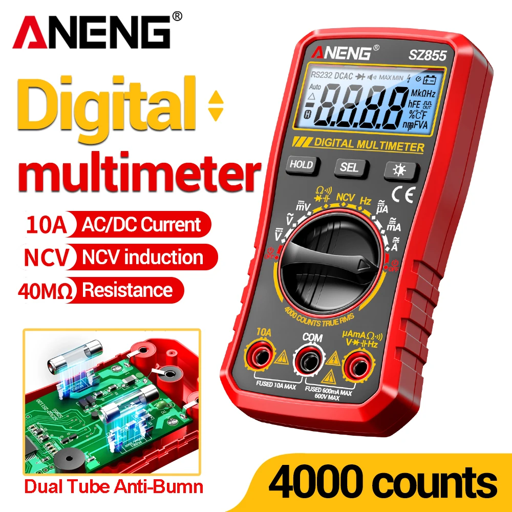 ANENG SZ855 Digital Anti Burn Multimeter 4000 Counts AC DC Voltage Current Tester NCV Resistance Capacitance Electrician Tool
ANENG SZ855 Digital Anti Burn Multimeter 4000 Counts AC DC Voltage Current Tester NCV Resistance Capacitance Electrician Tool