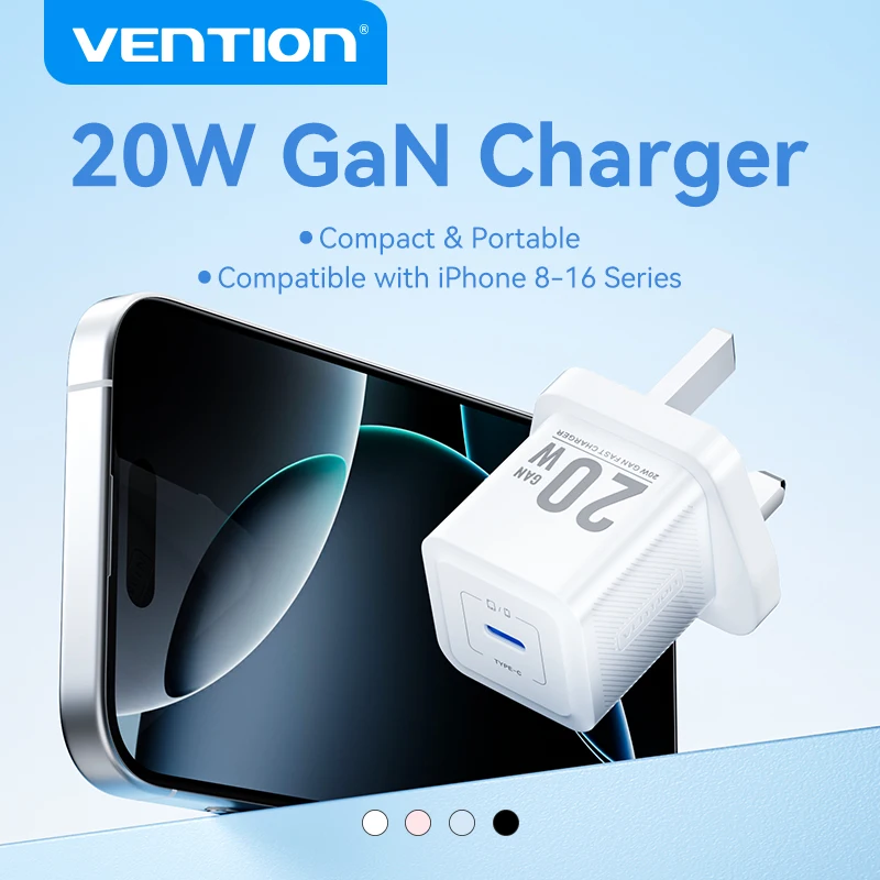 Vention 20W GaN Charger USB Type C Charger PD Fast Charging For iPhone 16 15 14 13 Pro Max UK/US Plug Portable USB C Charger
Vention 20W GaN Charger USB Type C Charger PD Fast Charging For iPhone 16 15 14 13 Pro Max UK/US Plug Portable USB C Charger