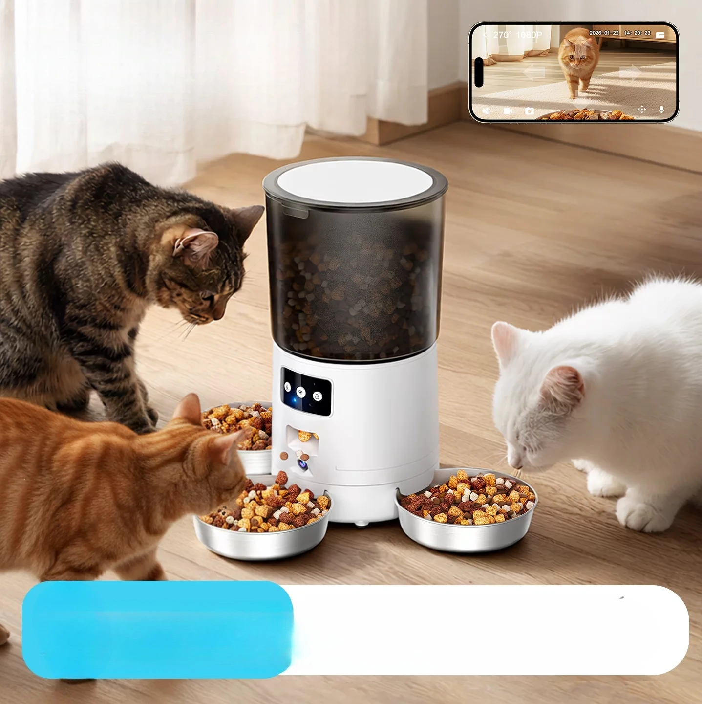 Intelligent feeder, cat, automatic timing and quantitative three bowls of food 270 ° rotation camera remote feeding
Intelligent feeder, cat, automatic timing and quantitative three bowls of food 270 ° rotation camera remote feeding