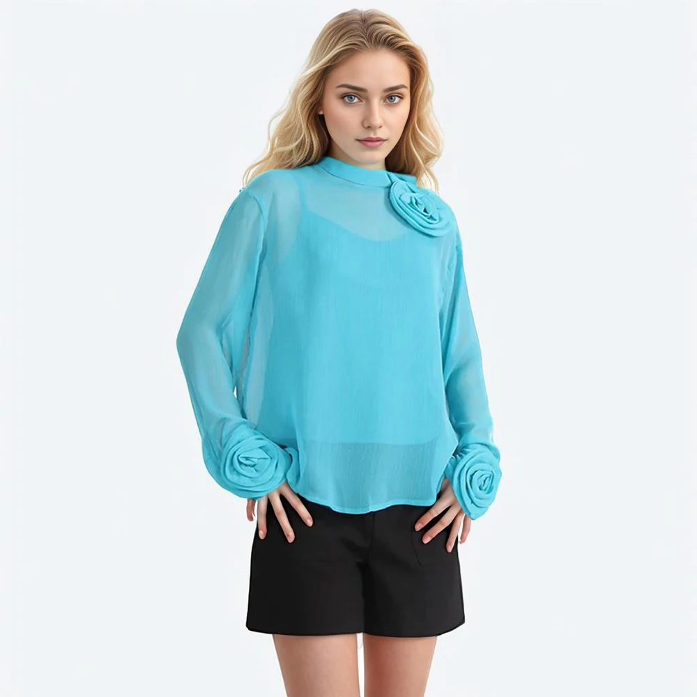 Solid Temperament Spliced Appliques Shirt For Women Stand Collar Long Sleeve Patchwork Button Loose Blouses Female
Solid Temperament Spliced Appliques Shirt For Women Stand Collar Long Sleeve Patchwork Button Loose Blouses Female