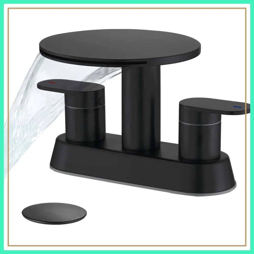 3 Hole Bathroom Sink Faucet Matte Black Waterfall Centerset with Pop-Up Drain, 2 Handles Stainless Steel with Shelf for Vanity
3 Hole Bathroom Sink Faucet Matte Black Waterfall Centerset with Pop-Up Drain, 2 Handles Stainless Steel with Shelf for Vanity