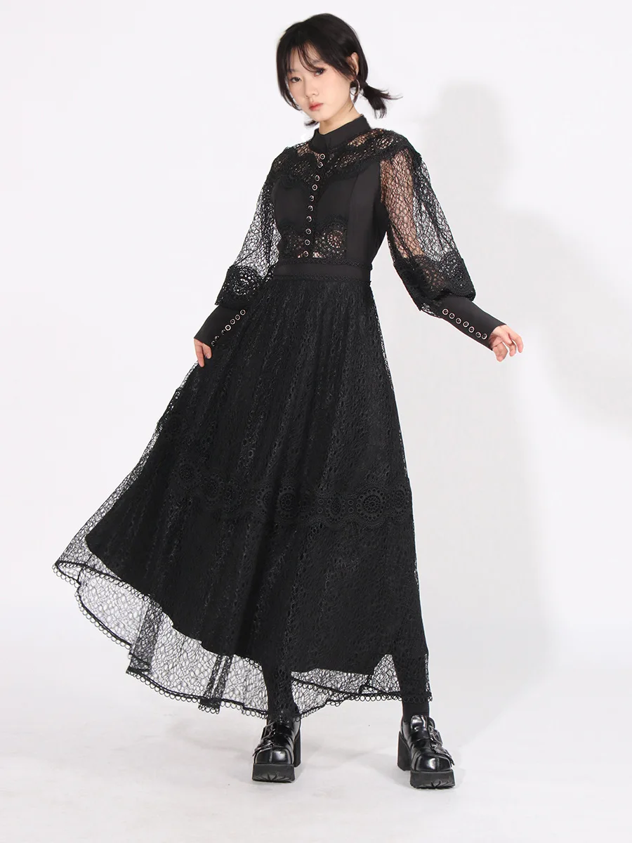 GIOIO Women's vintage lace embroidery hollow out long dress elegant mock neck long sleeve high waist a-line slim maxi dress
GIOIO Women's vintage lace embroidery hollow out long dress elegant mock neck long sleeve high waist a-line slim maxi dress