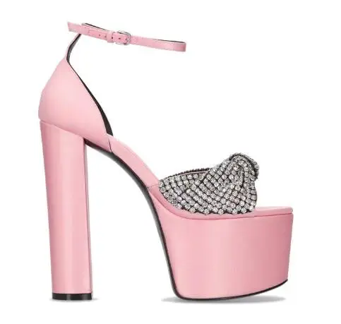 Pink Purple Black Silk Bling Crystal Knot Platform Peep Toe Platform Summer Sandals Women Ankle Buckle Square Chunky Heels Shoes
Pink Purple Black Silk Bling Crystal Knot Platform Peep Toe Platform Summer Sandals Women Ankle Buckle Square Chunky Heels Shoes