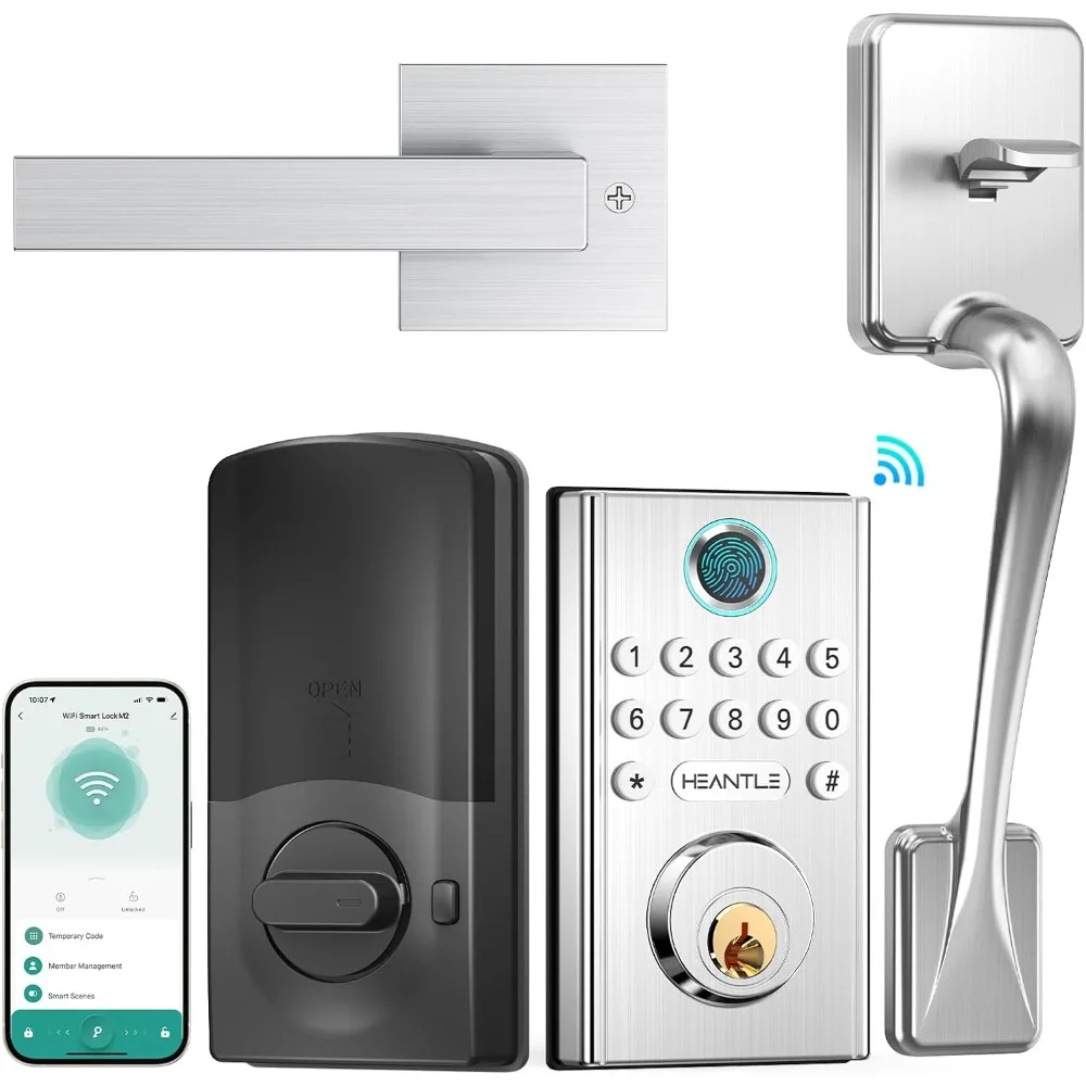 WiFi Smart Door Lock Set: Keyless Entry Deadbolt with Handle Fingerprint Deadbolt Electronic Digital Keypad Door Lock Alexa App