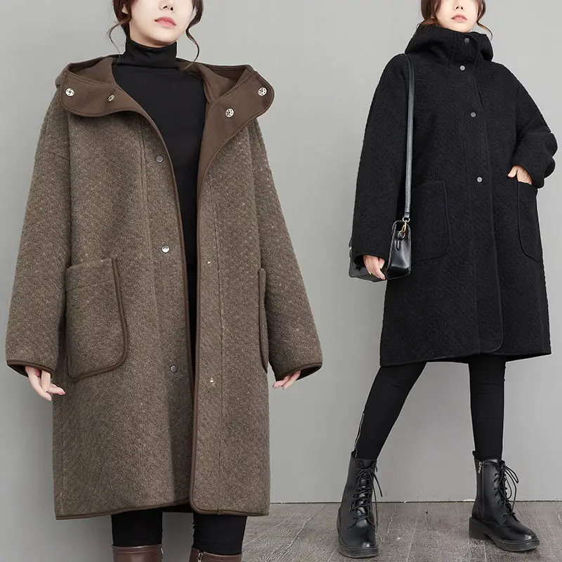 Large Size Loose Hooded Overcoat For Women Autumn And Winter Medium Long Korean Woolen Coat Casual Jacket Mujer Abrigos T976
Large Size Loose Hooded Overcoat For Women Autumn And Winter Medium Long Korean Woolen Coat Casual Jacket Mujer Abrigos T976