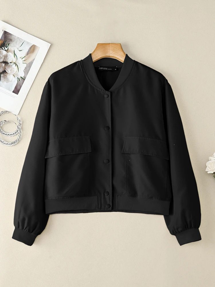Женские куртки-бомберы осени 2024, модные однотонные короткие куртки на пуговицах с длинными рукавами и карманами для женщин, уличная одежда ZANZEA
Женские куртки-бомберы осени 2024, модные однотонные короткие куртки на пуговицах с длинными рукавами и карманами для женщин, уличная одежда ZANZEA