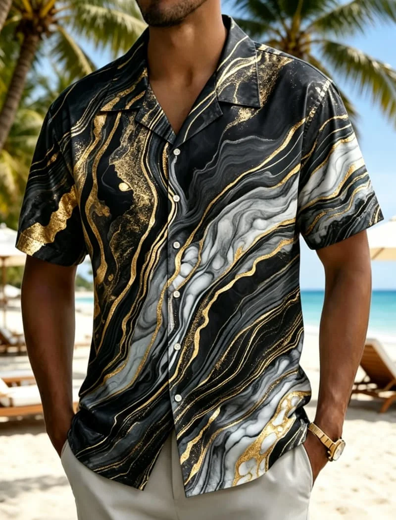 Men's gilded marble printed Hawaiian shirt, for summer vacations, beach parties, daily wear, and music festivals
Men's gilded marble printed Hawaiian shirt, for summer vacations, beach parties, daily wear, and music festivals