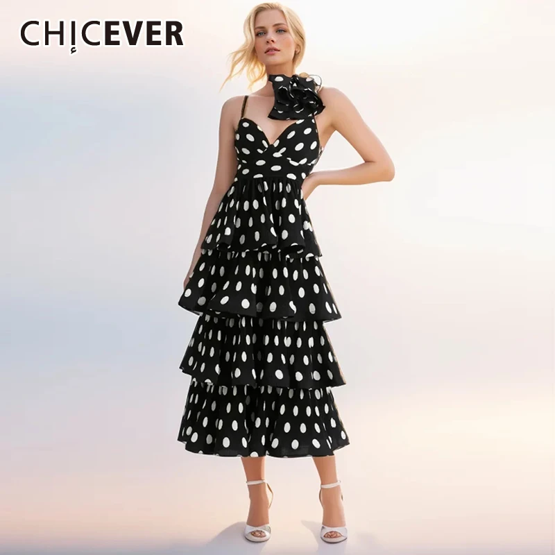 CHICEVER Dot Print Dresses For Women V Neck Sleeveless Spliced Appliques High Waist Folds Loose Hit Color Midi Dress Female 2024
CHICEVER Dot Print Dresses For Women V Neck Sleeveless Spliced Appliques High Waist Folds Loose Hit Color Midi Dress Female 2024