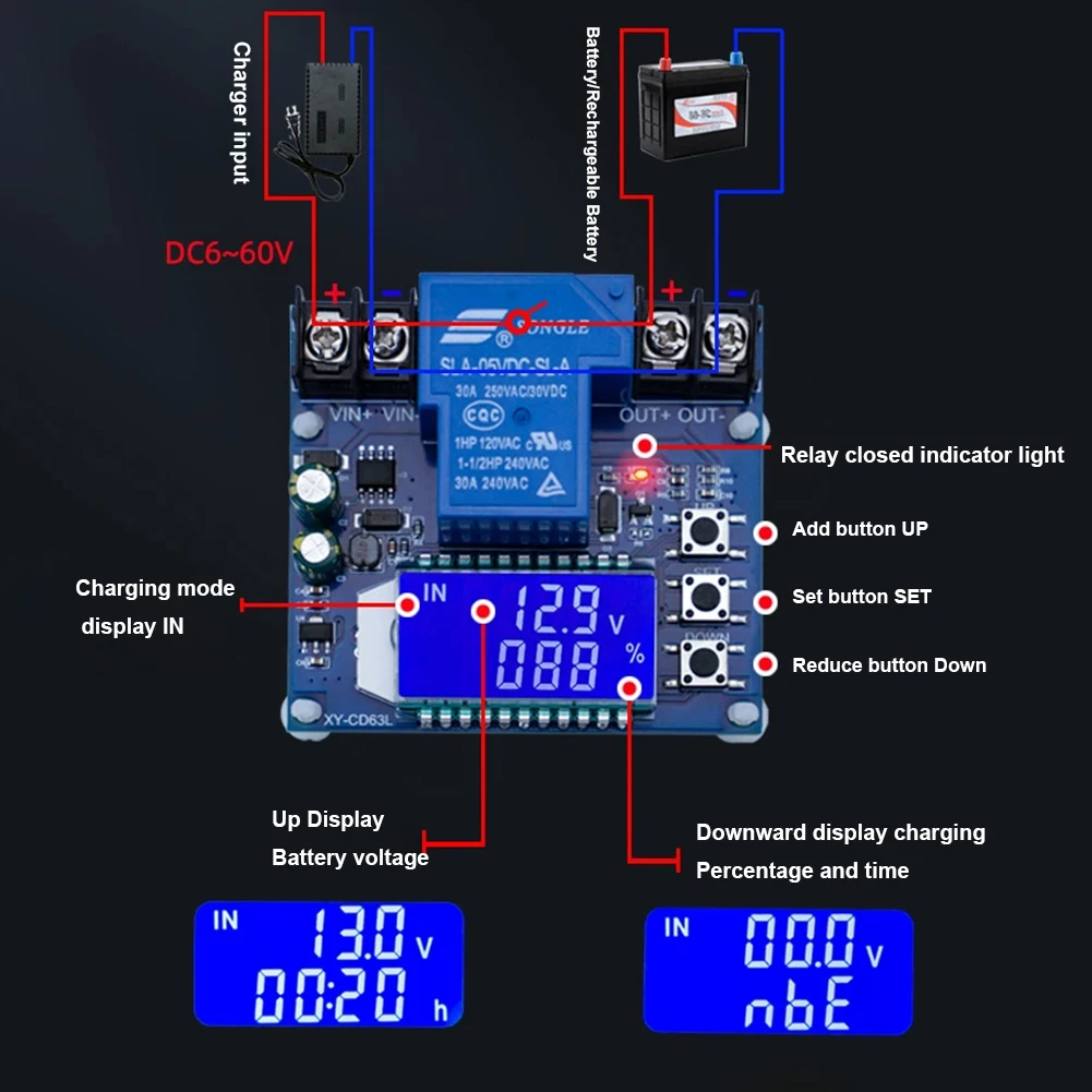 XY-CD63L Low Voltage Protector Disconnect Switch Module 30A DC6-60V Under-Voltage Deficit Protector Over Discharge Protection
XY-CD63L Low Voltage Protector Disconnect Switch Module 30A DC6-60V Under-Voltage Deficit Protector Over Discharge Protection