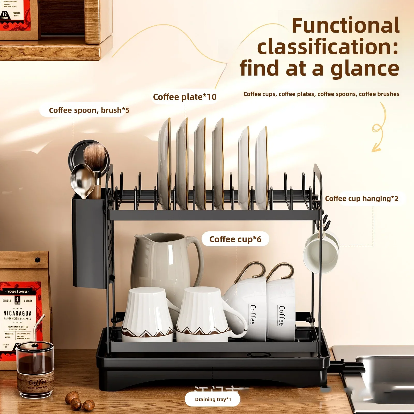 Dish Drying Rack, 2 Tier Over The Sink Dishrack Strainer,Large Capacity W/Drainboard and Utensil Holder,Auto-draining,Non-Slip
Dish Drying Rack, 2 Tier Over The Sink Dishrack Strainer,Large Capacity W/Drainboard and Utensil Holder,Auto-draining,Non-Slip