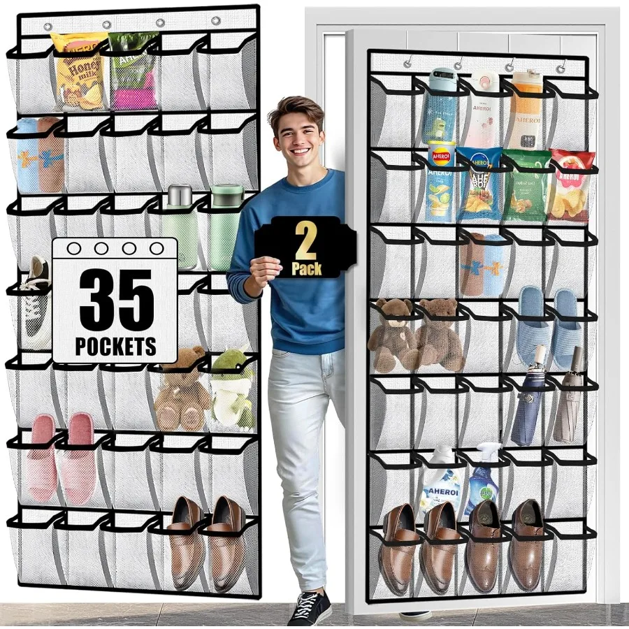 Over the Door Shoe Organizer with 35 Pockets for Large Storage Durable Mesh Hanging Shoe Rack with 4 Metal Hooks Holds Up to 40
Over the Door Shoe Organizer with 35 Pockets for Large Storage Durable Mesh Hanging Shoe Rack with 4 Metal Hooks Holds Up to 40