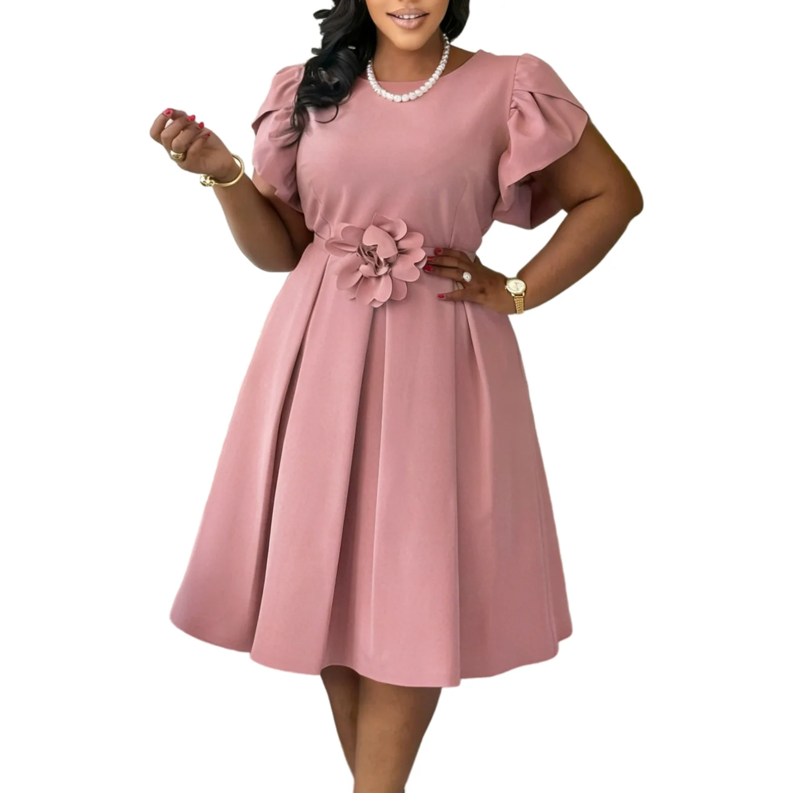 Elegant Ruffle Sleeve A-Line Midi Dress with 3D Flower Formal Cocktail Party Wedding Guest Dresses for Women Clothing
Elegant Ruffle Sleeve A-Line Midi Dress with 3D Flower Formal Cocktail Party Wedding Guest Dresses for Women Clothing