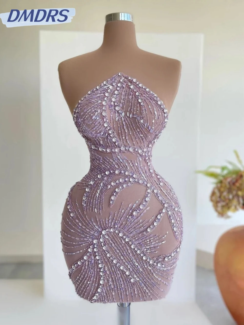 Luxury Beaded Crystal Mini Sheath Evening Dress For Women Purple Illusion Strapless Wedding Party Gown Customized Prom Dresses
Luxury Beaded Crystal Mini Sheath Evening Dress For Women Purple Illusion Strapless Wedding Party Gown Customized Prom Dresses