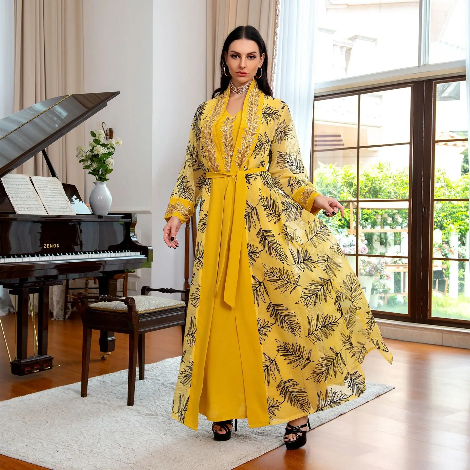 2 Piece Suit Embroidery Guipure Lace V-Neck Full Sleeve Elegant Casual Belted Clothing for Islamic Gulf Women Muslim Dress Set
2 Piece Suit Embroidery Guipure Lace V-Neck Full Sleeve Elegant Casual Belted Clothing for Islamic Gulf Women Muslim Dress Set