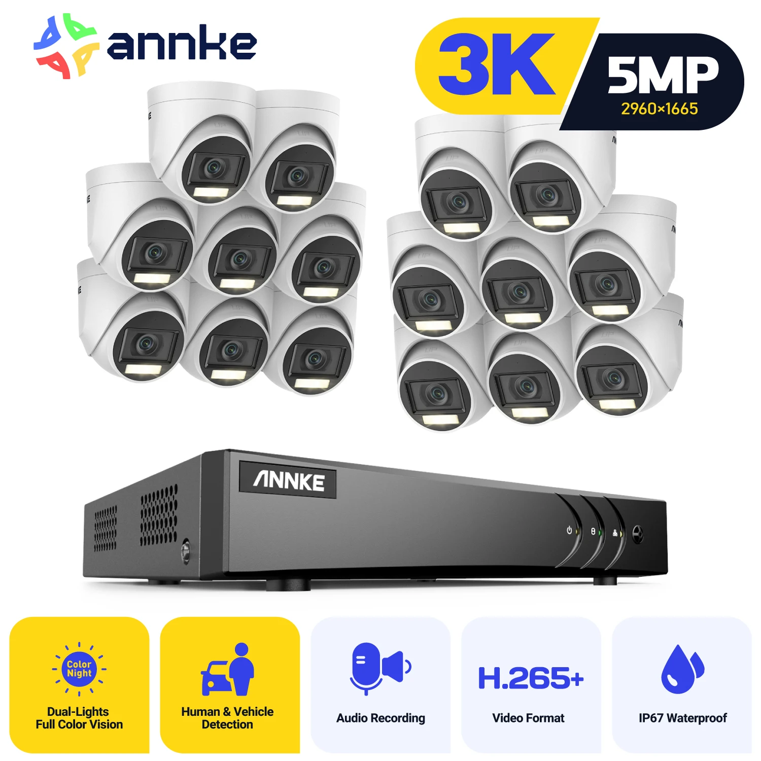 ANNKE 16CH 5MP Lite Security Camera System H.265+ DVR with 8/12/16 pcs analog cameras IP67 Waterproof CCTV Video Security Kits 
ANNKE 16CH 5MP Lite Security Camera System H.265+ DVR with 8/12/16 pcs analog cameras IP67 Waterproof CCTV Video Security Kits