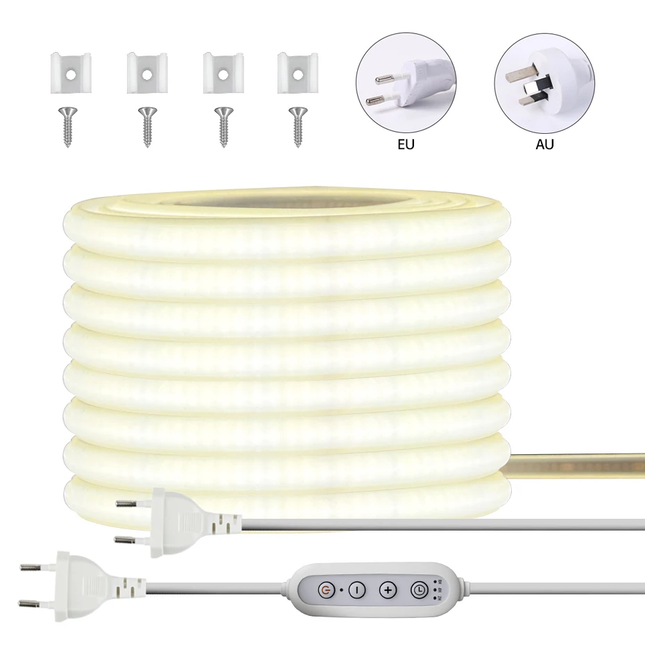 Dimmable 220V COB Led Neon Strip 1-25M AU EU Power Plug Waterproof Led Ribbon Tape 288Leds/m COB Lighting For Home Garden Decor
Dimmable 220V COB Led Neon Strip 1-25M AU EU Power Plug Waterproof Led Ribbon Tape 288Leds/m COB Lighting For Home Garden Decor