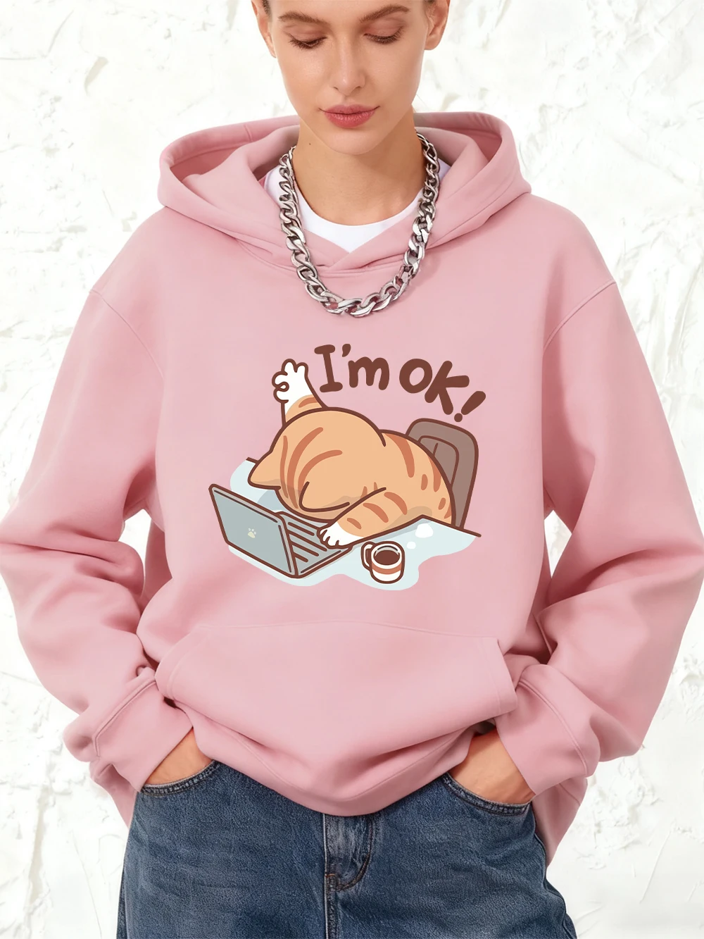 Хлопковые толстовки с принтом Fun Cat I'm Ok, женская толстовка с карманами для бега, спортивный свободный пуловер, зимняя флисовая теплая женская одежда
Хлопковые толстовки с принтом Fun Cat I'm Ok, женская толстовка с карманами для бега, спортивный свободный пуловер, зимняя флисовая теплая женская одежда