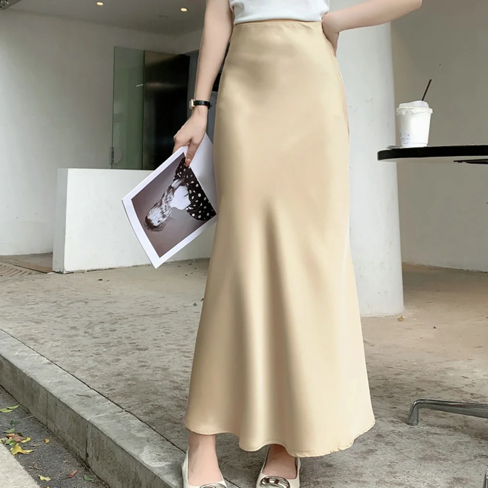 Female Clothing High-waisted Skirt Solid Skirt Summer Skirt Elastic Waist Mid-length Polyester Fabric Solid Color
Female Clothing High-waisted Skirt Solid Skirt Summer Skirt Elastic Waist Mid-length Polyester Fabric Solid Color