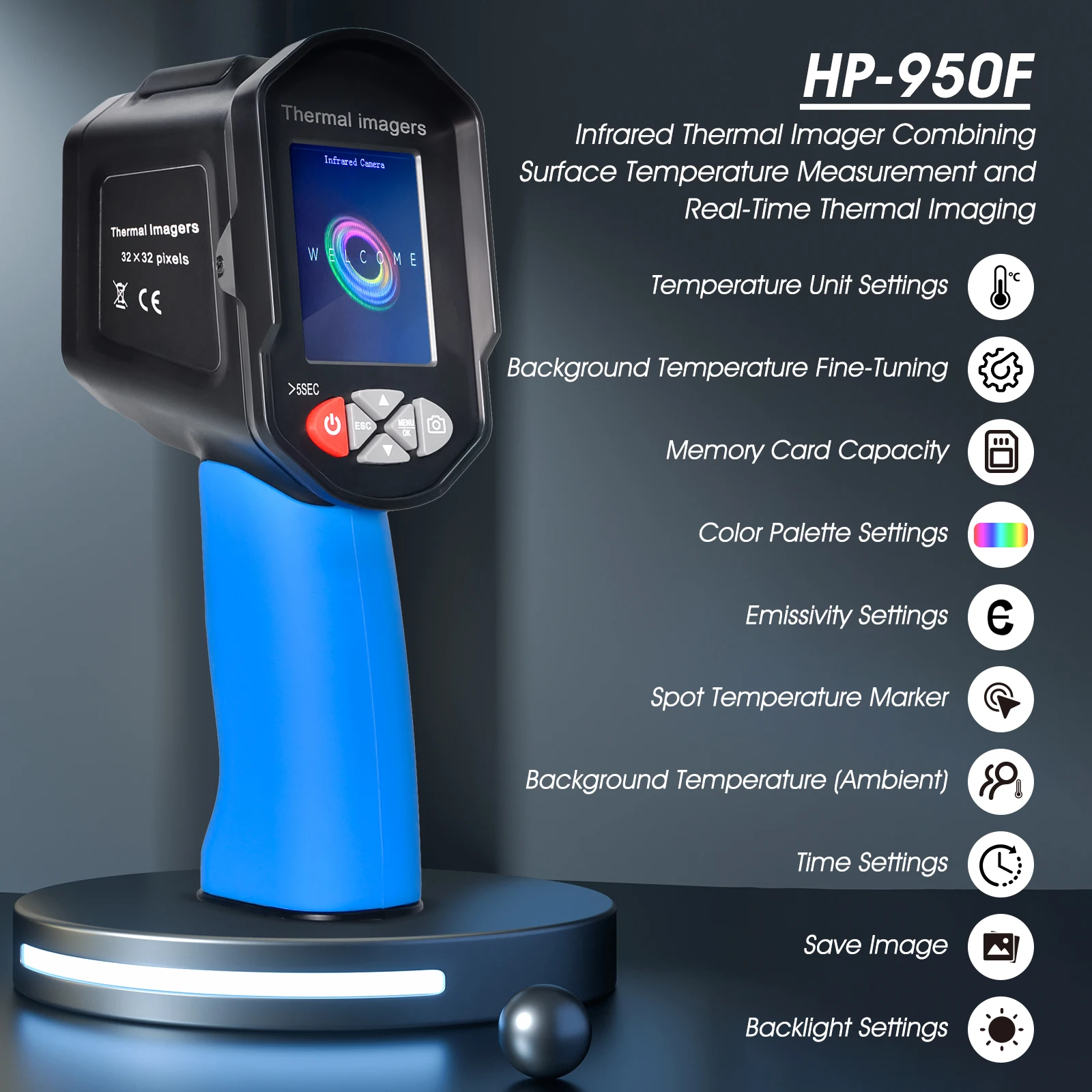 Infrared Thermal Imager,300,000 pixels,combines surface temperature measurement with real-time thermal imaging,HP-950F,recharge
Infrared Thermal Imager,300,000 pixels,combines surface temperature measurement with real-time thermal imaging,HP-950F,recharge