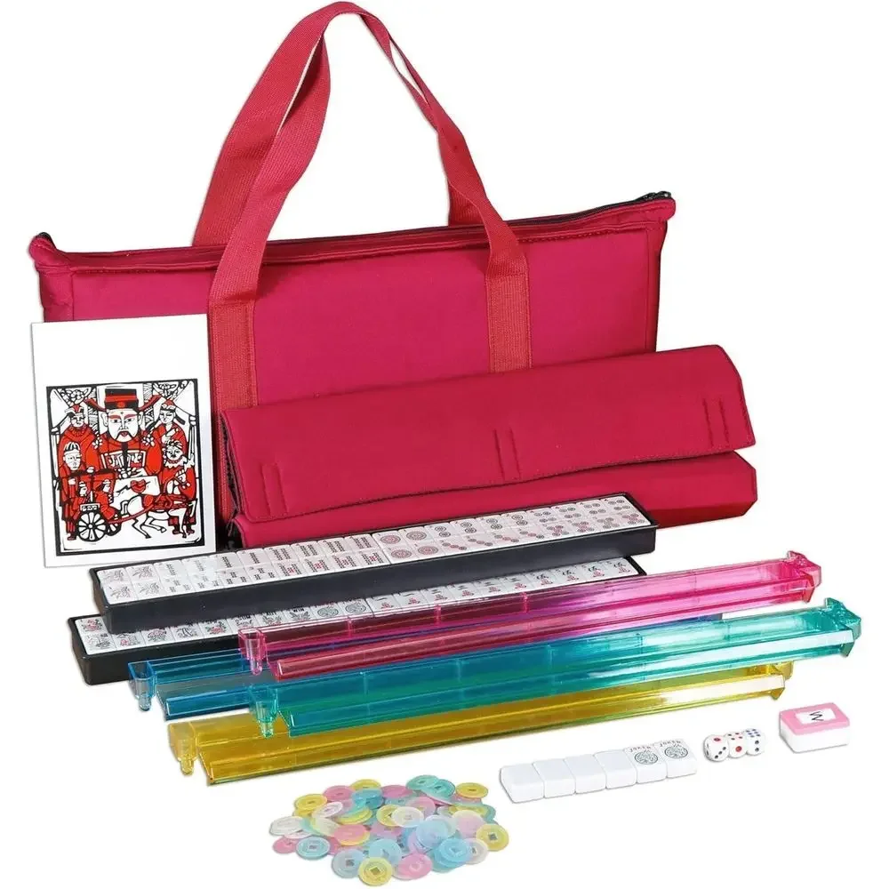 Complete Mahjong Set with 166 Tiles, 4 Racks, Red Drawstring Bag, and Accessories
Complete Mahjong Set with 166 Tiles, 4 Racks, Red Drawstring Bag, and Accessories