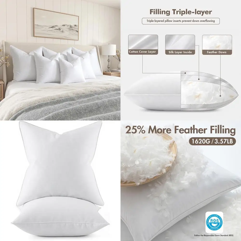 Set of 2, 24x24 Premium Euro Pillow Inserts, Down Feather Filled, Cotton Cover for Home Decor
Set of 2, 24x24 Premium Euro Pillow Inserts, Down Feather Filled, Cotton Cover for Home Decor