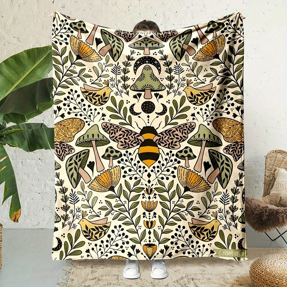 Floral Bee Print Throw Blanket, Mixed Color, Polyester, Contemporary Style, All-Season, Reversible, Soft and Warm, No Shedding,
Floral Bee Print Throw Blanket, Mixed Color, Polyester, Contemporary Style, All-Season, Reversible, Soft and Warm, No Shedding,
