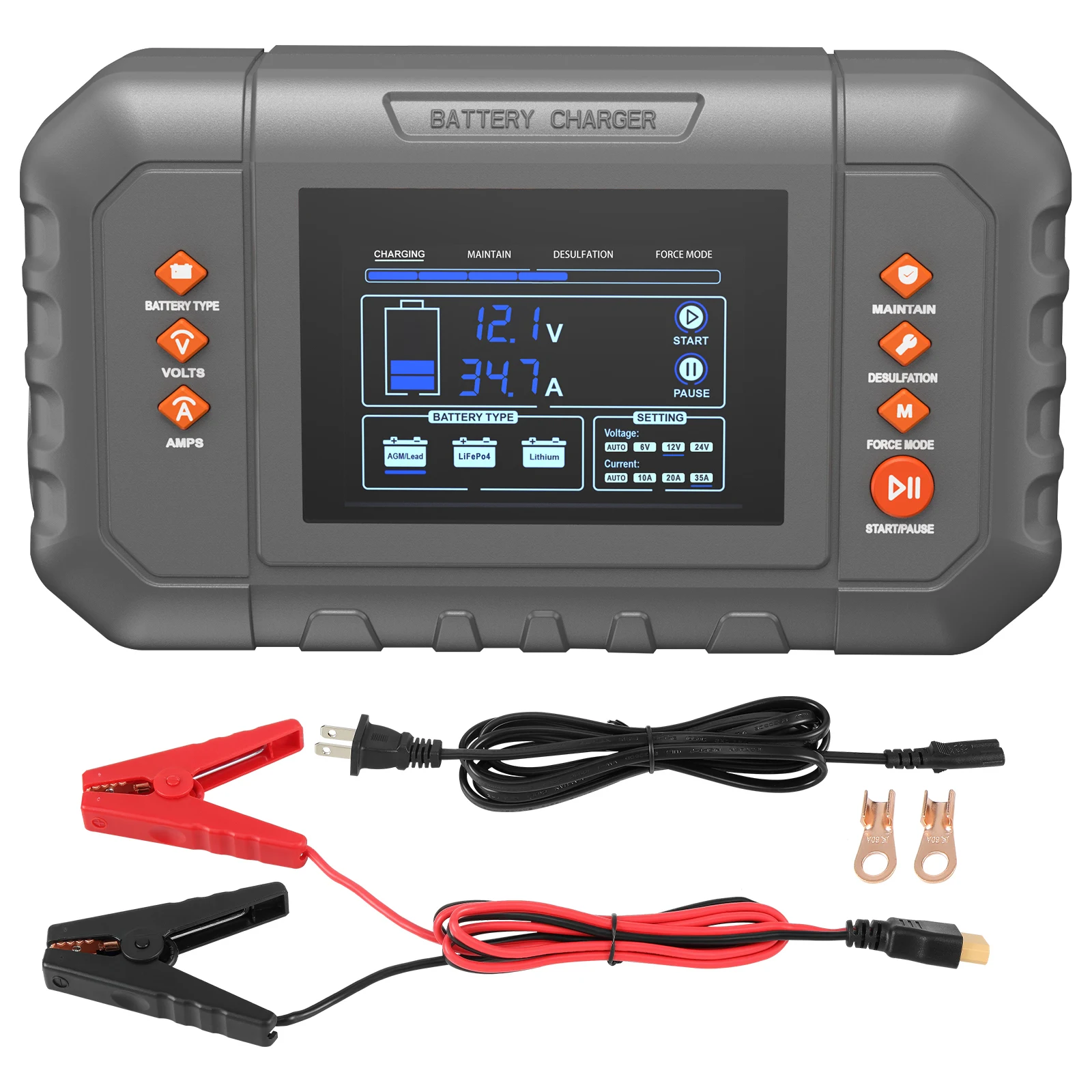 SucceBuy Smart Battery Charger 35-Amp Lithium LiFePO4 (AGM / Gel / SLA) with LCD Display Trickle Charger for Boat Motorcycle Use
SucceBuy Smart Battery Charger 35-Amp Lithium LiFePO4 (AGM / Gel / SLA) with LCD Display Trickle Charger for Boat Motorcycle Use