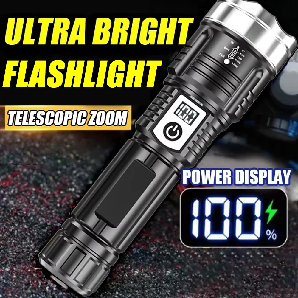 Супер яркий светодиодный фонарик, перезаряжаемый через USB, телескопический зум, мощный свет, уличный аварийный водонепроницаемый фонарь
Супер яркий светодиодный фонарик, перезаряжаемый через USB, телескопический зум, мощный свет, уличный аварийный водонепроницаемый фонарь