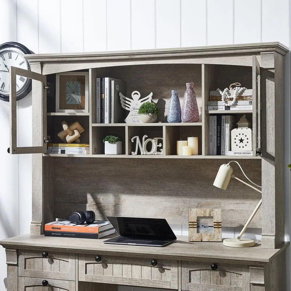 60 Executive Desk with Hutch and Drawers, Farmhouse Home Office Desk with Charging Station, Keyboard Tray, File Cabinet Storage
60 Executive Desk with Hutch and Drawers, Farmhouse Home Office Desk with Charging Station, Keyboard Tray, File Cabinet Storage