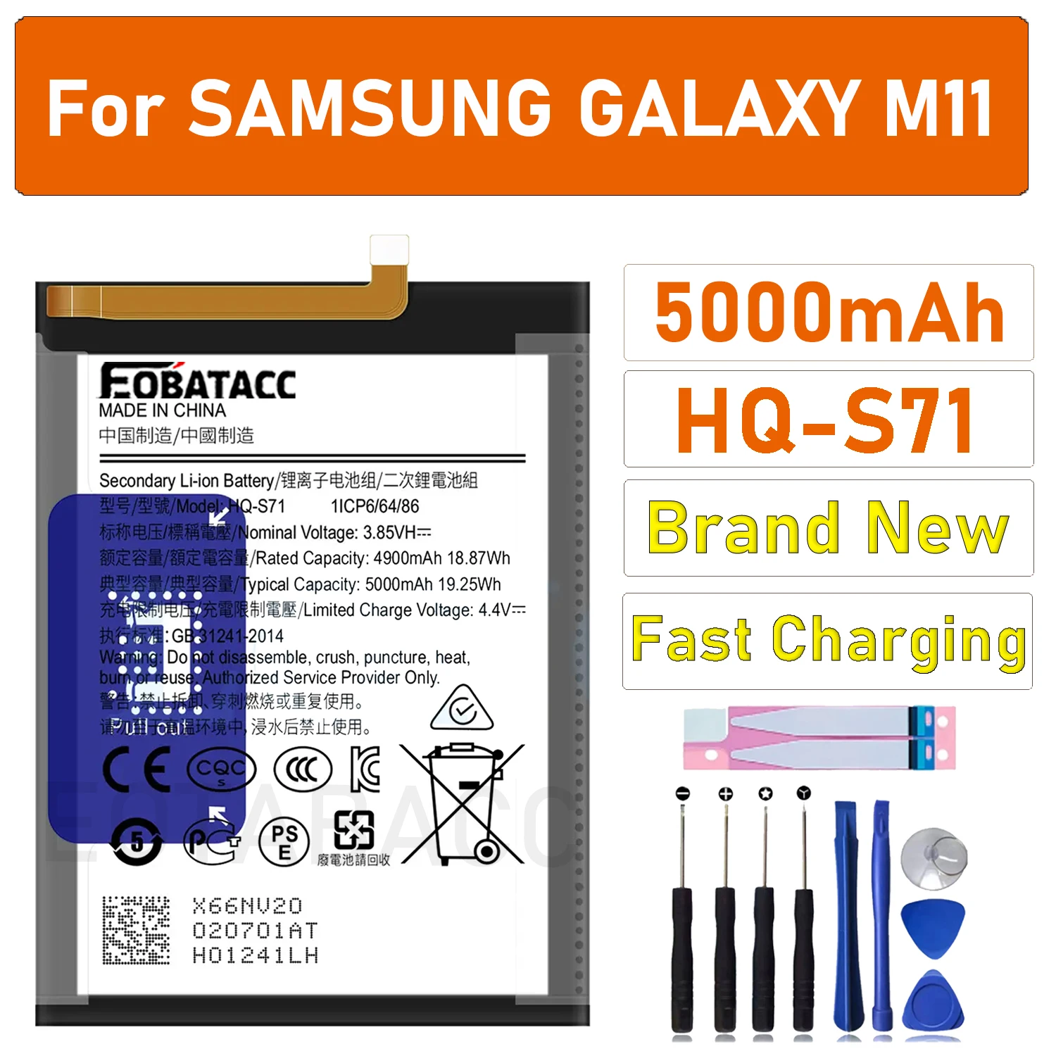 For Samsung 100% HQ-S71 5000mAh High Quality Replacement Battery For Samsung Galaxy M11 Mobile phone Batteries
For Samsung 100% HQ-S71 5000mAh High Quality Replacement Battery For Samsung Galaxy M11 Mobile phone Batteries