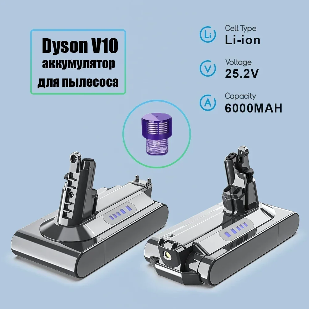 25.2V 6000mAh-12800mAh Replacement Battery for Dyson V10 - Fits Animal, Absolute, Fluffy Cordless Models
25.2V 6000mAh-12800mAh Replacement Battery for Dyson V10 - Fits Animal, Absolute, Fluffy Cordless Models
