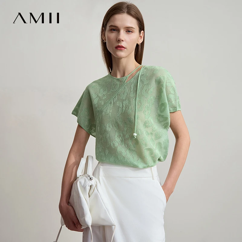 AMII Casual Summer T-shirt Women 2025 New Short Sleeve Flower Jacquard Lace Knitted Tops Female Loose Fashion T-shirts 12542232
AMII Casual Summer T-shirt Women 2025 New Short Sleeve Flower Jacquard Lace Knitted Tops Female Loose Fashion T-shirts 12542232