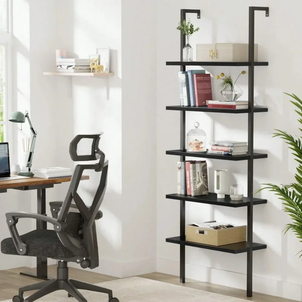 5Shelf Wood Modern Bookcase, Open Wall Mount Ladder Bookshelf With Industrial Metal Frame
5Shelf Wood Modern Bookcase, Open Wall Mount Ladder Bookshelf With Industrial Metal Frame