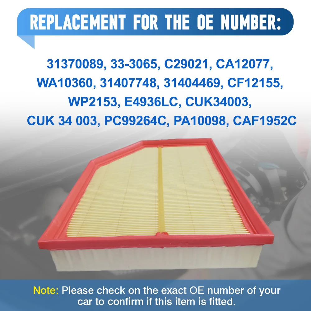 2 pcs For Volvo S60 V60 S90 V90 XC60 XC90 Engine Air Filter and Cabin Air Filter Set 31370089 31407748 C29021 CA12077 CAF1952C
2 pcs For Volvo S60 V60 S90 V90 XC60 XC90 Engine Air Filter and Cabin Air Filter Set 31370089 31407748 C29021 CA12077 CAF1952C